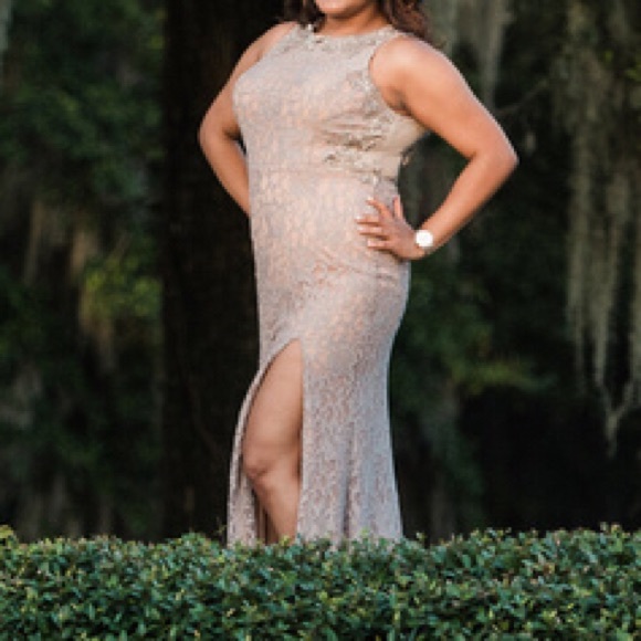 Grey/Silver and Beige Floor Length Formal Dress - Picture 5 of 5